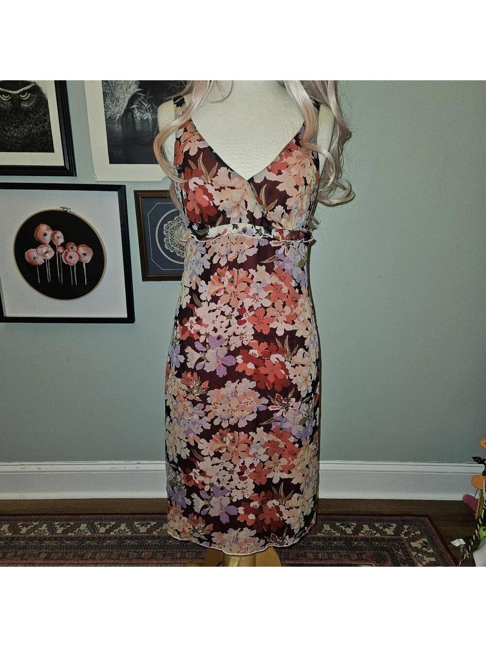 Shelli Segal Laundry 100% Silk Ref Floral Babydoll Midi Dress